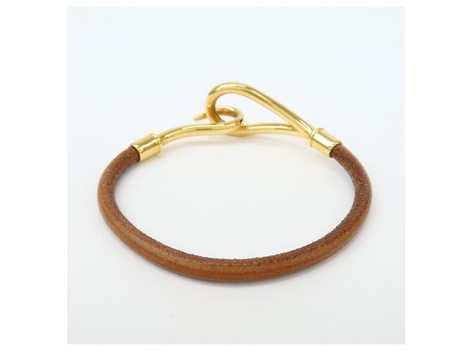 Hermès HERMES Jumbo Choker Braccialetto in Pelle e Metallo Marrone Oro - vista 4