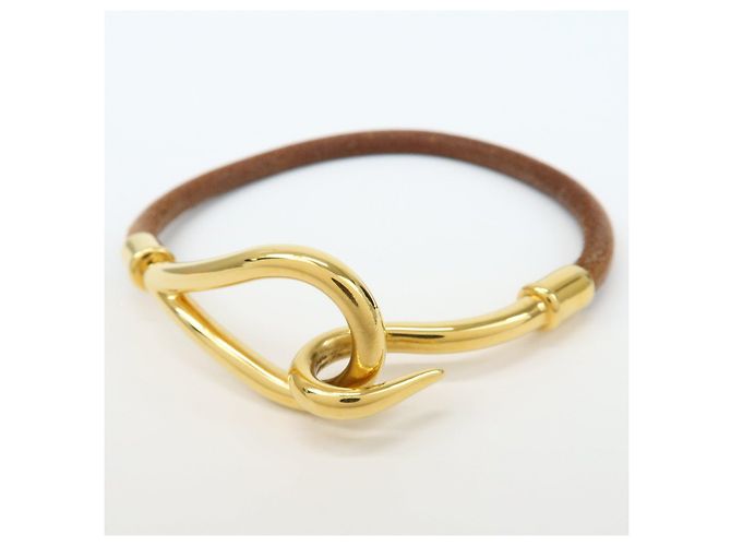 Hermès HERMES Jumbo Choker Braccialetto in Pelle e Metallo Marrone Oro - vista 5