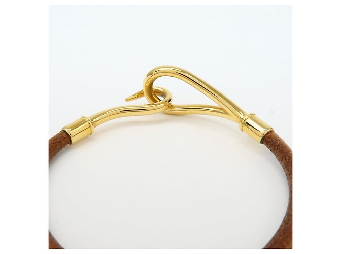 Hermès HERMES Jumbo Choker Braccialetto in Pelle e Metallo Marrone Oro - vista 6
