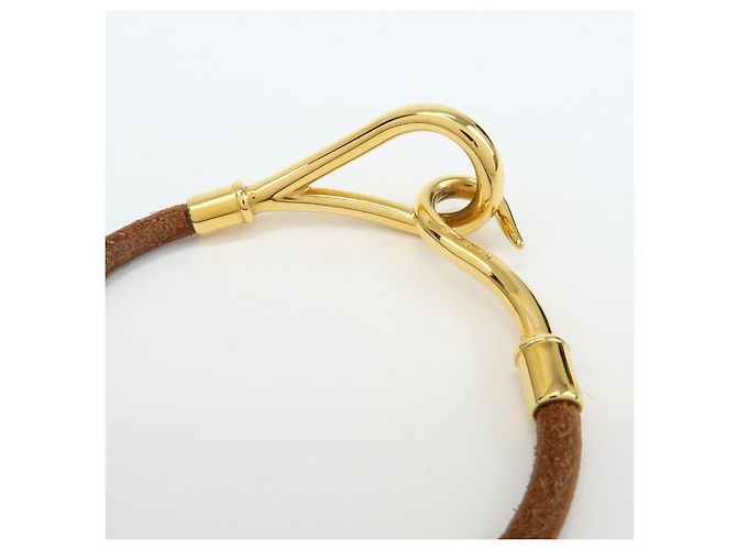 Hermès HERMES Jumbo Choker Braccialetto in Pelle e Metallo Marrone Oro - vista 7