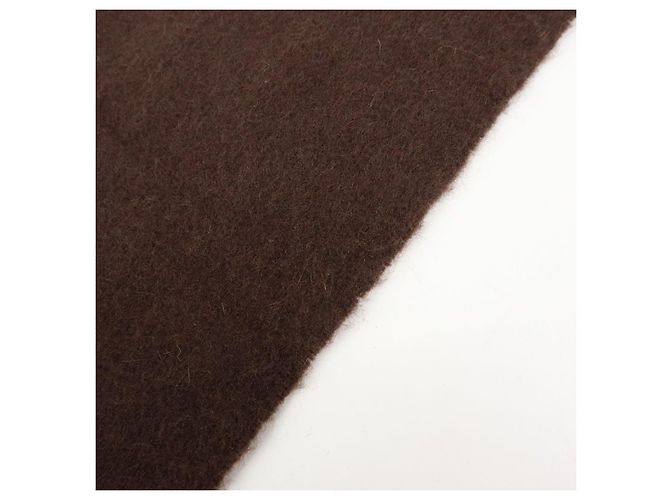 Hermès Sciarpa Stole HERMES Logo 100% Cashmere con Frange Marrone Scuro - vista 10