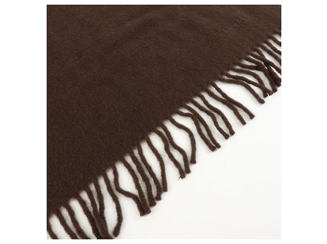 Hermès Sciarpa Stole HERMES Logo 100% Cashmere con Frange Marrone Scuro - vista 12
