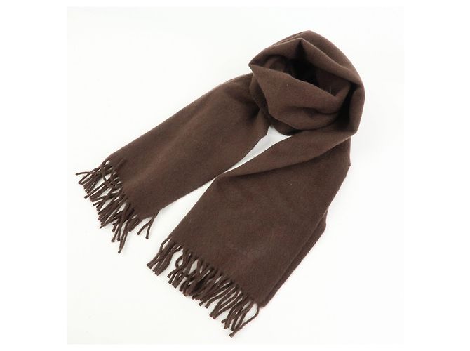 Hermès Sciarpa Stole HERMES Logo 100% Cashmere con Frange Marrone Scuro - vista 14