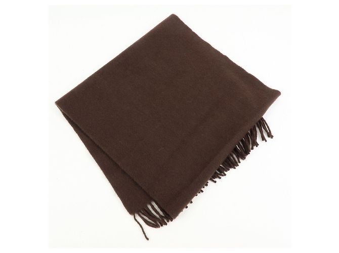 Hermès Sciarpa Stole HERMES Logo 100% Cashmere con Frange Marrone Scuro - vista 2