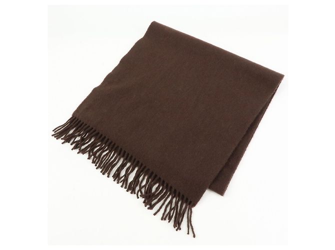 Hermès Sciarpa Stole HERMES Logo 100% Cashmere con Frange Marrone Scuro - vista 3