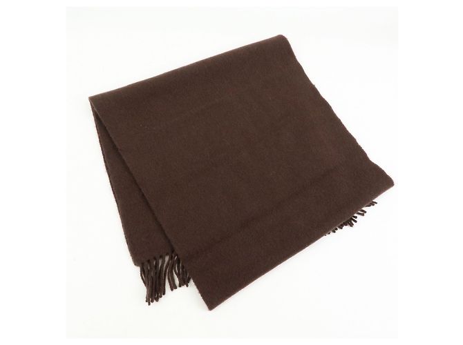 Hermès Sciarpa Stole HERMES Logo 100% Cashmere con Frange Marrone Scuro - vista 4