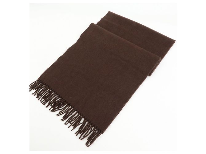 Hermès Sciarpa Stole HERMES Logo 100% Cashmere con Frange Marrone Scuro - vista 5