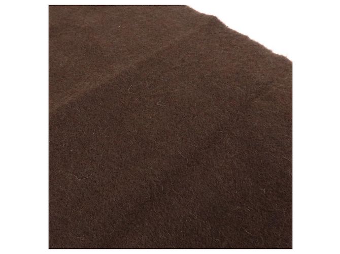 Hermès Sciarpa Stole HERMES Logo 100% Cashmere con Frange Marrone Scuro - vista 8
