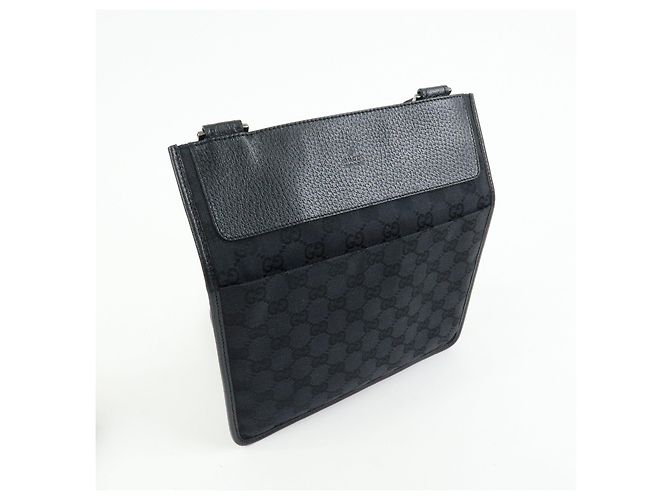 GUCCI Borsa a tracolla e a spalla in pelle e tela GG Nera 27639 - vista 4