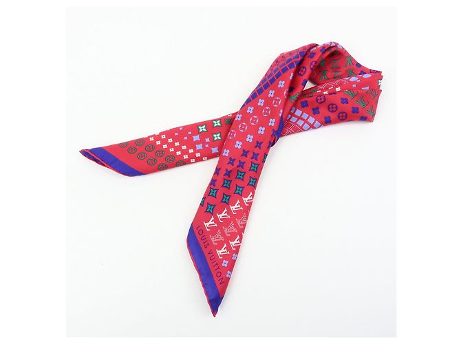 Sciarpa Louis Vuitton Monogram 100% Seta Motivo Geometrico Rosa Blu - vista 13