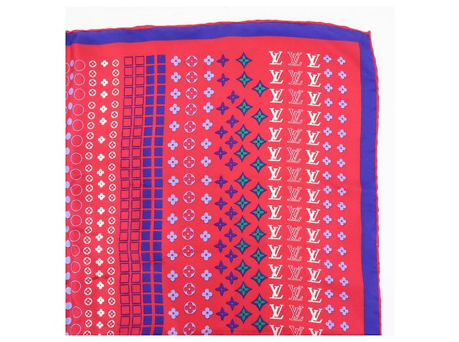 Sciarpa Louis Vuitton Monogram 100% Seta Motivo Geometrico Rosa Blu - vista 4