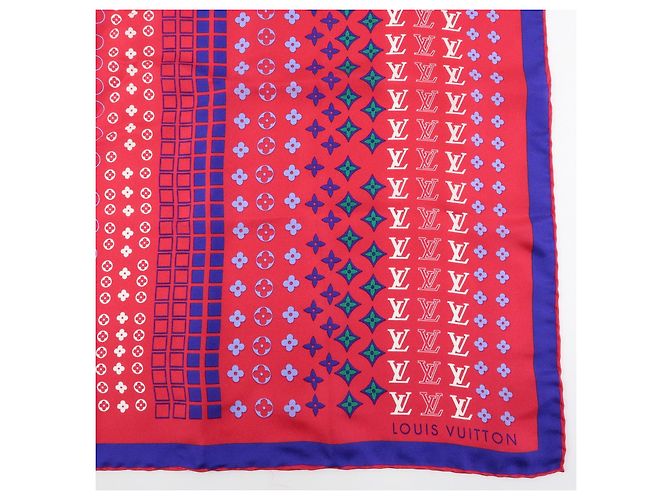 Sciarpa Louis Vuitton Monogram 100% Seta Motivo Geometrico Rosa Blu - vista 6