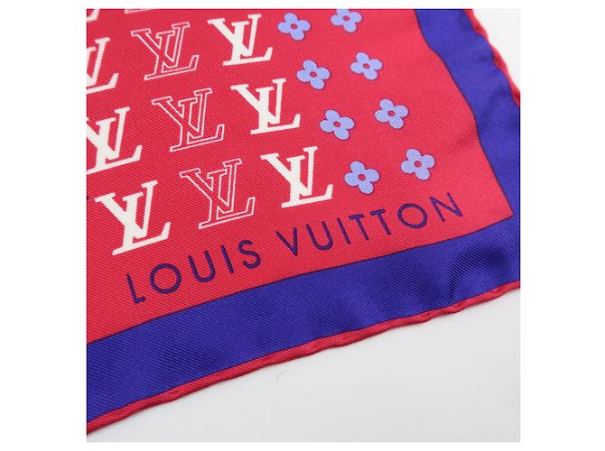 Sciarpa Louis Vuitton Monogram 100% Seta Motivo Geometrico Rosa Blu - vista 8