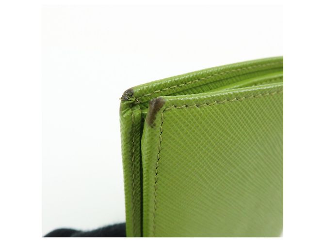 PRADA Triangle Logo Saffiano Leather Compact Wallet Light Green - view 12