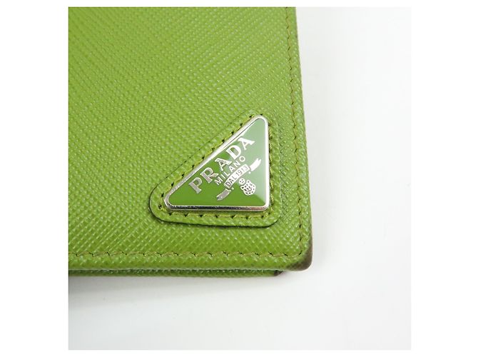 PRADA Triangle Logo Saffiano Leather Compact Wallet Light Green - view 14