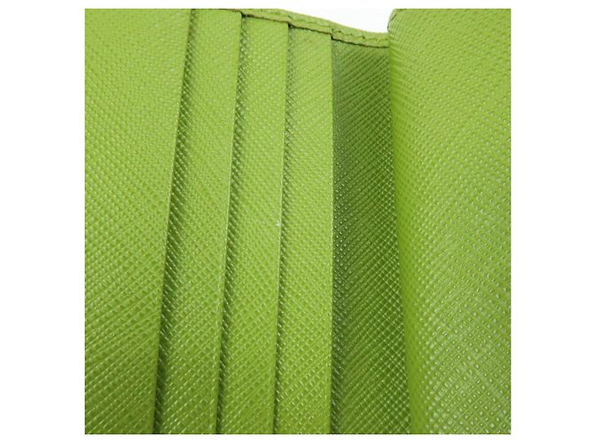 PRADA Triangle Logo Saffiano Leather Compact Wallet Light Green - view 16