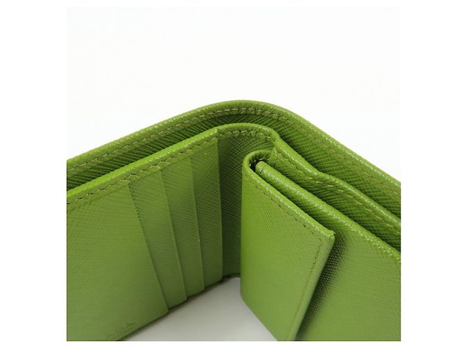 PRADA Triangle Logo Saffiano Leather Compact Wallet Light Green - view 17