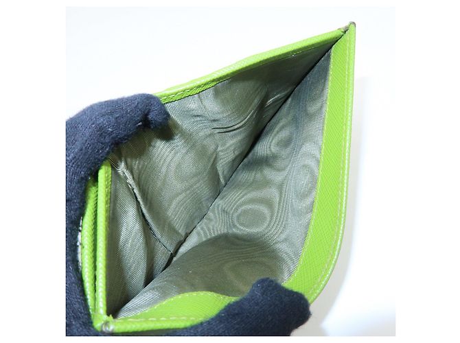 PRADA Triangle Logo Saffiano Leather Compact Wallet Light Green - view 18