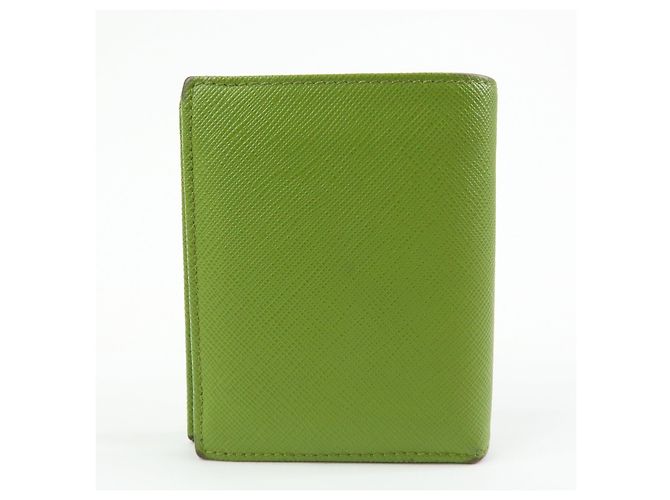 PRADA Triangle Logo Saffiano Leather Compact Wallet Light Green - view 2