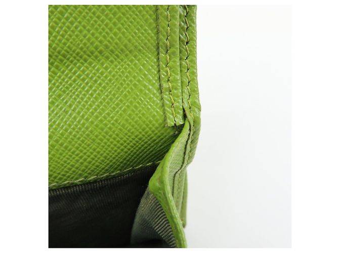 PRADA Triangle Logo Saffiano Leather Compact Wallet Light Green - view 20