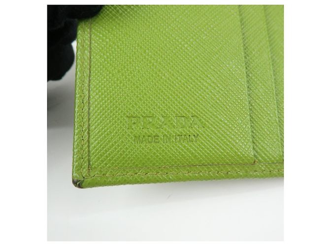 PRADA Triangle Logo Saffiano Leather Compact Wallet Light Green - view 23