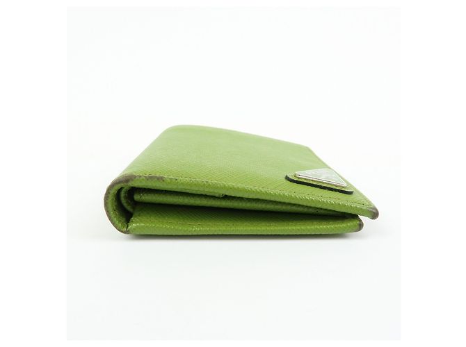 PRADA Triangle Logo Saffiano Leather Compact Wallet Light Green - view 5
