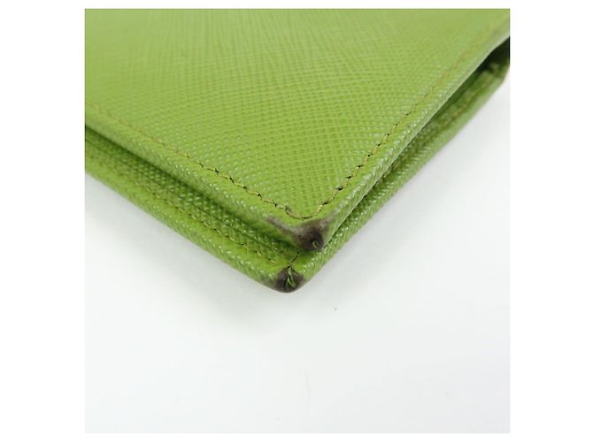 PRADA Triangle Logo Saffiano Leather Compact Wallet Light Green - view 8