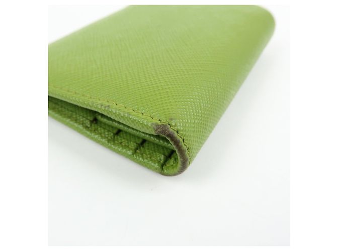 PRADA Triangle Logo Saffiano Leather Compact Wallet Light Green - view 9