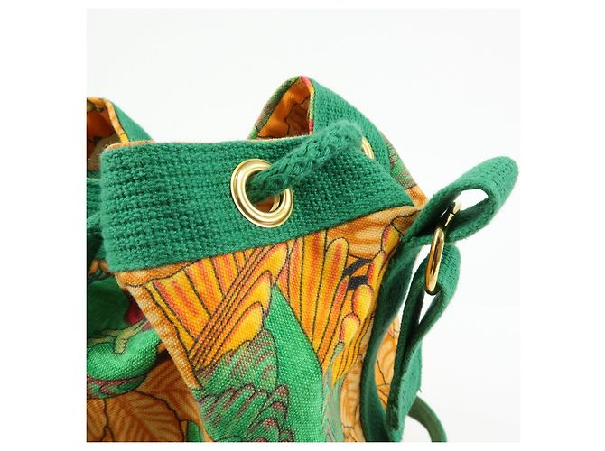 Hermès Borsa a tracolla e spalla HERMES in tela con coulisse Orange Green - vista 14