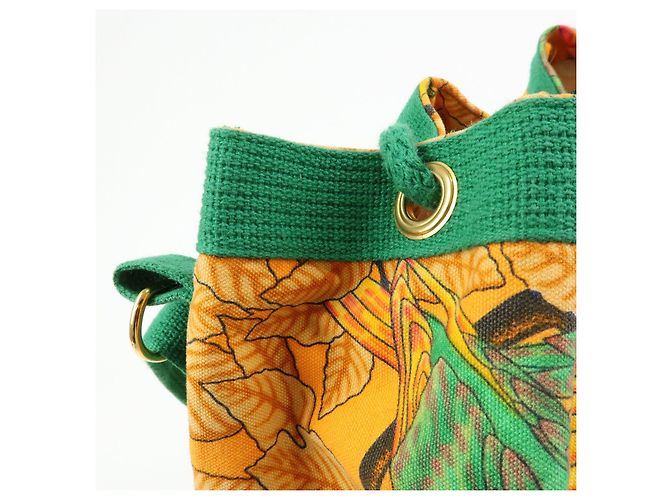 Hermès Borsa a tracolla e spalla HERMES in tela con coulisse Orange Green - vista 15