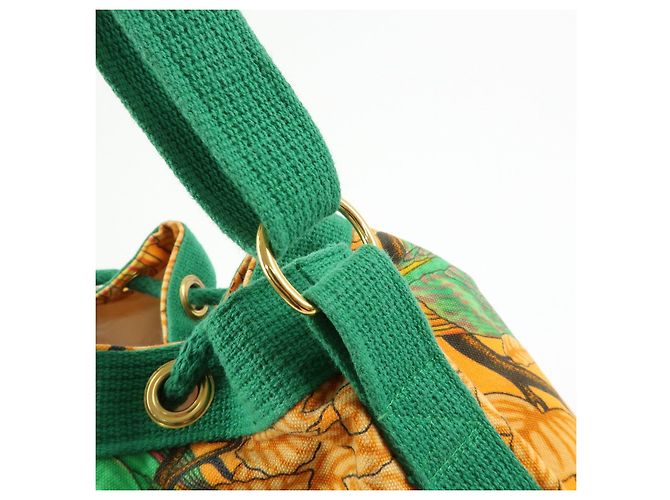Hermès Borsa a tracolla e spalla HERMES in tela con coulisse Orange Green - vista 9