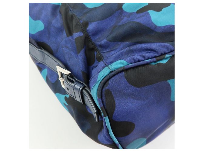 PRADA Triangle Logo Nylon Leather Backpack Camouflage Motif Blue - view 10