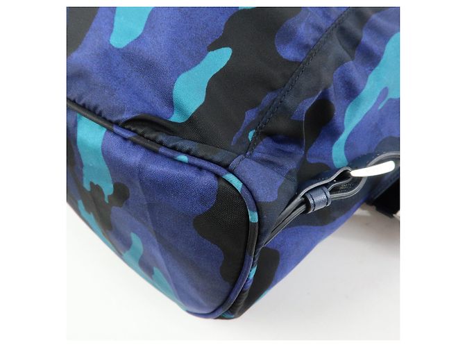 PRADA Triangle Logo Nylon Leather Backpack Camouflage Motif Blue - view 11