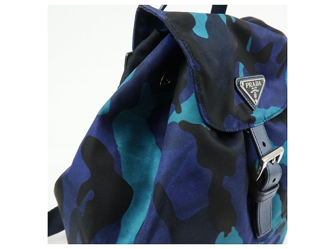 PRADA Triangle Logo Nylon Leather Backpack Camouflage Motif Blue - view 13