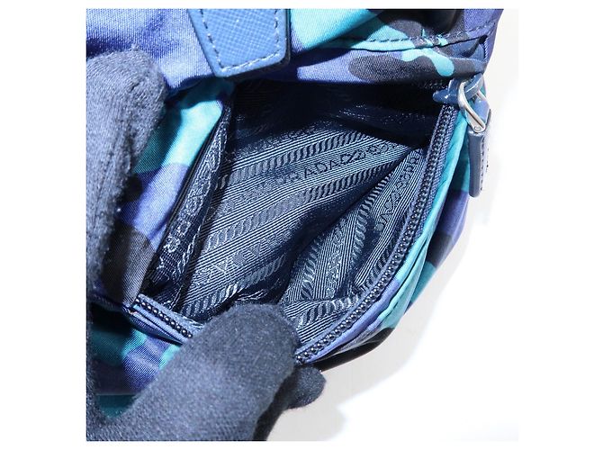 PRADA Triangle Logo Nylon Leather Backpack Camouflage Motif Blue - view 14
