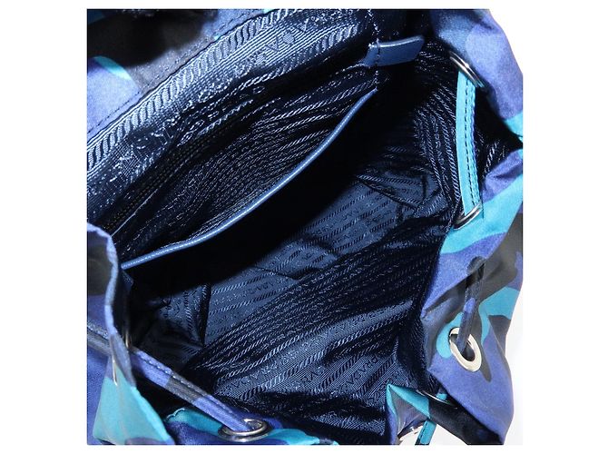 PRADA Triangle Logo Nylon Leather Backpack Camouflage Motif Blue - view 15