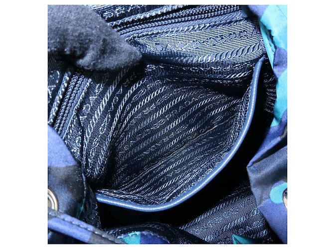 PRADA Triangle Logo Nylon Leather Backpack Camouflage Motif Blue - view 16