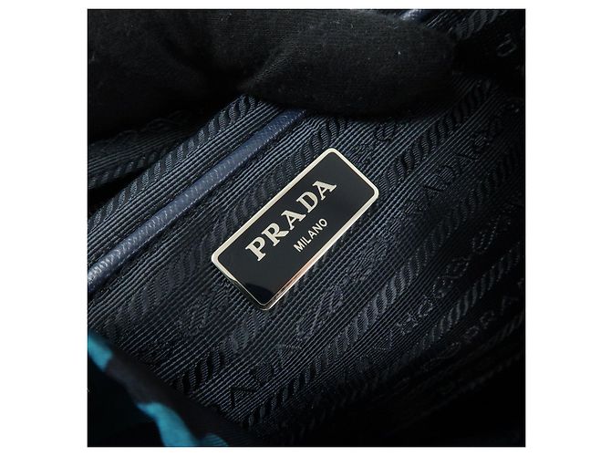 PRADA Triangle Logo Nylon Leather Backpack Camouflage Motif Blue - view 17