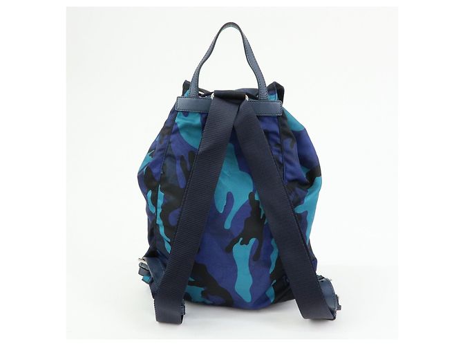 PRADA Triangle Logo Nylon Leather Backpack Camouflage Motif Blue - view 2