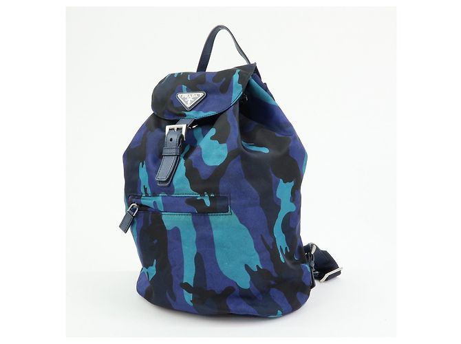 PRADA Triangle Logo Nylon Leather Backpack Camouflage Motif Blue - view 3
