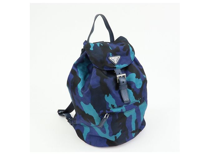 PRADA Triangle Logo Nylon Leather Backpack Camouflage Motif Blue - view 4