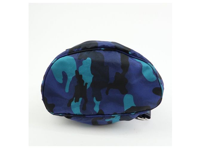 PRADA Triangle Logo Nylon Leather Backpack Camouflage Motif Blue - view 5