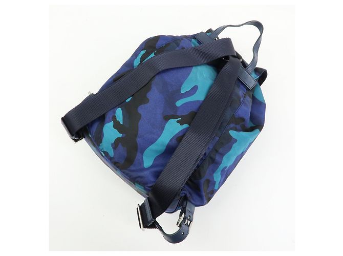 PRADA Triangle Logo Nylon Leather Backpack Camouflage Motif Blue - view 6
