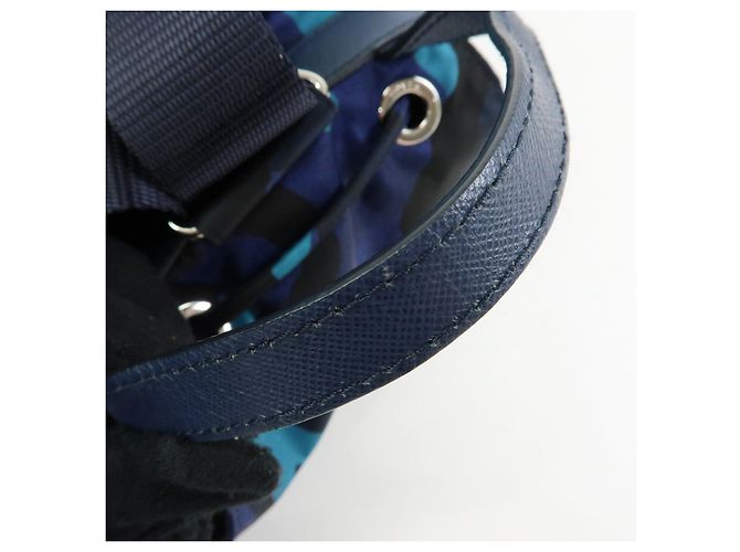 PRADA Triangle Logo Nylon Leather Backpack Camouflage Motif Blue - view 7