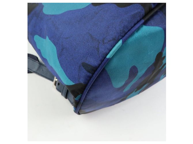PRADA Triangle Logo Nylon Leather Backpack Camouflage Motif Blue - view 8