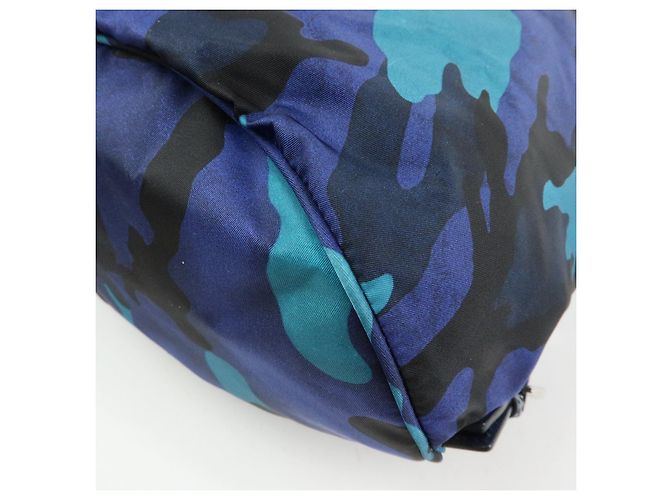 PRADA Triangle Logo Nylon Leather Backpack Camouflage Motif Blue - view 9