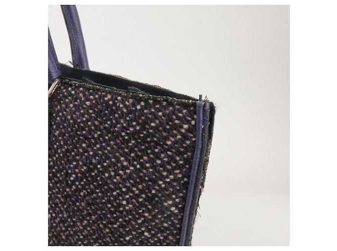 Borsa Tote e borsa a mano PRADA in pelle e lana con logo Triangle, Viola - vista 11