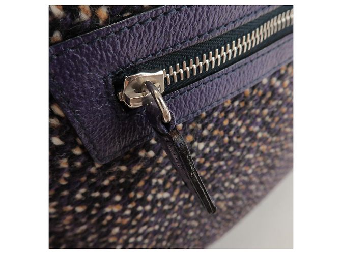 Borsa Tote e borsa a mano PRADA in pelle e lana con logo Triangle, Viola - vista 16