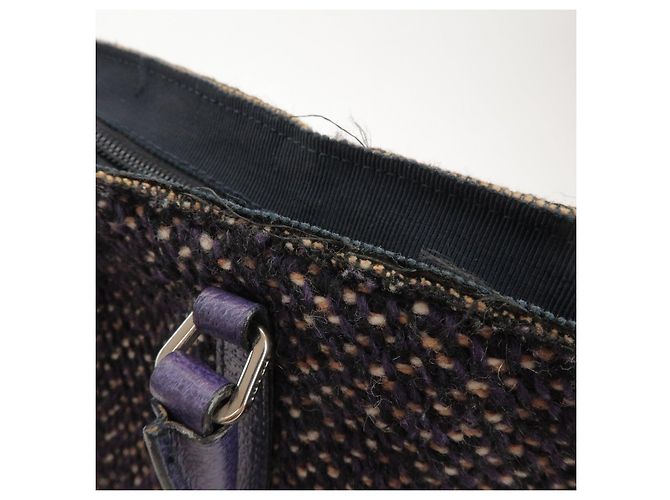 Borsa Tote e borsa a mano PRADA in pelle e lana con logo Triangle, Viola - vista 17