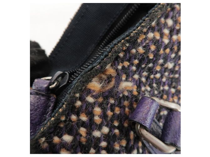 Borsa Tote e borsa a mano PRADA in pelle e lana con logo Triangle, Viola - vista 20